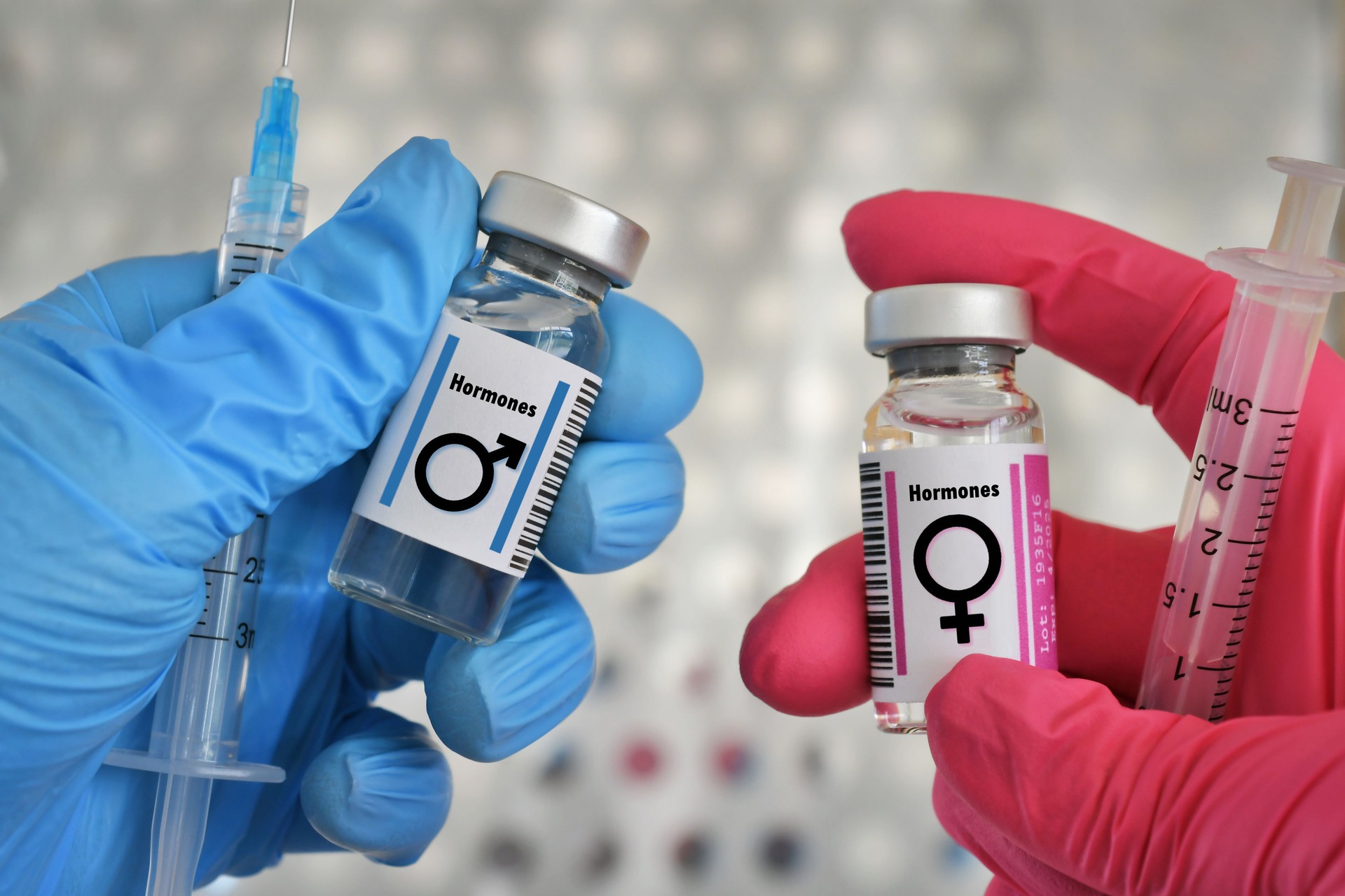 Male Female hormone therapy injections concept